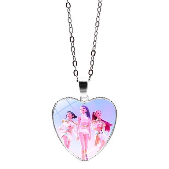 Korean Pop Hunters Necklace Anime Merchandise Necklace Cute Heart Pendant Anime Girl Group Necklace Gift for Movie Fans