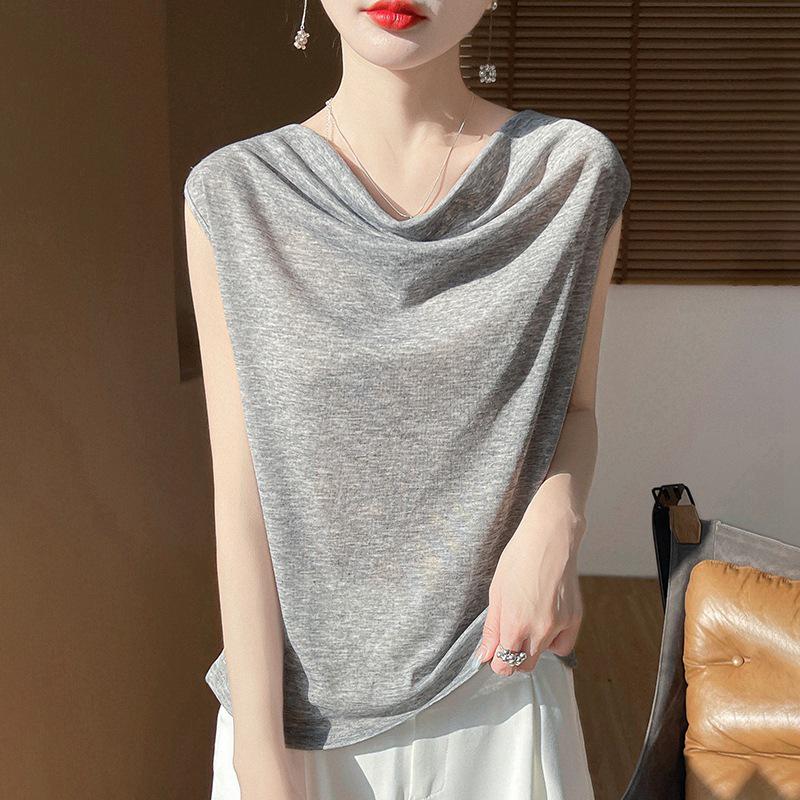 

Women s Chic Off-Shoulder Cowl Neck Knitted Tank - Slim Fit Summer Top XL [130-145 lbs]