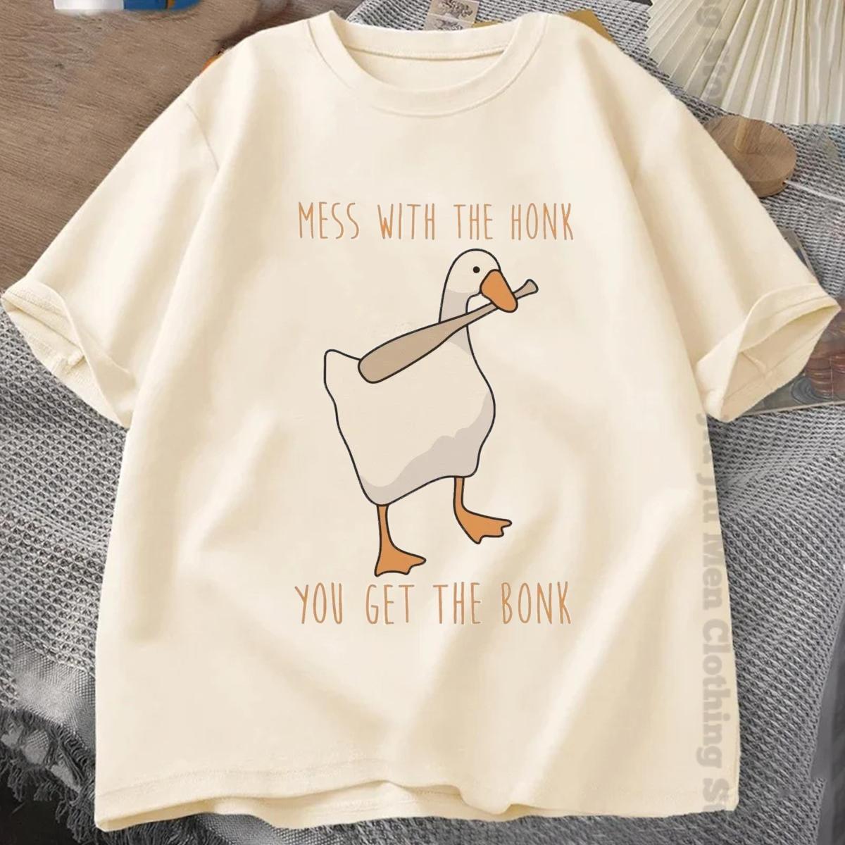 

Летние модные мужские футболки с забавными топами без названия Goose Game для мужчин и женщин, хлопковая свободная футболка Mess With The Honk You Get The Bonk S