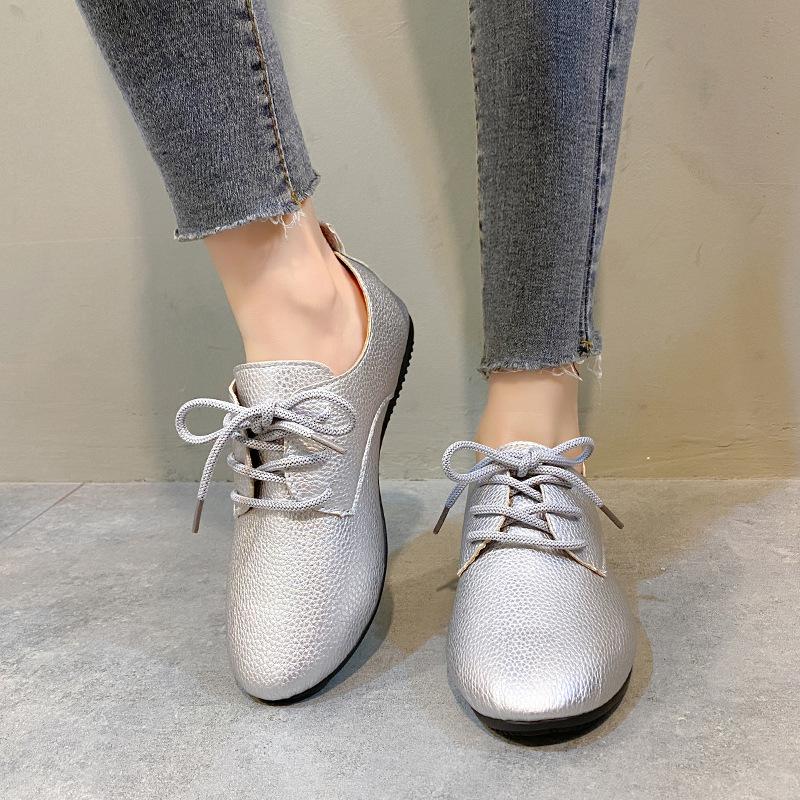 Large size casual women's shoes spring and summer fashion flat heel lace-up single shoes round head soft surface women's shoes