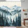 Watercolor Forest Shower Curtain Green Pine Trees Mountain Scene Misty Atmosphere Nature Design Waterproof Bath Linen Home Decor