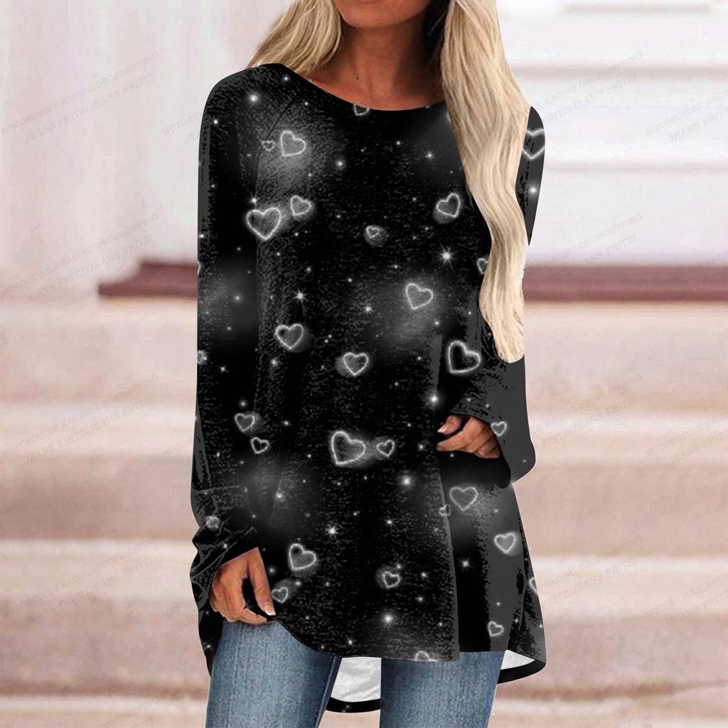 T-skjorte for kvinner Love Heart T-skjorte mote T-skjorte for kvinner Kawaii T-skjorte Langermet T-skjorte Dame Overdeler T-skjorter Kjærestegaver