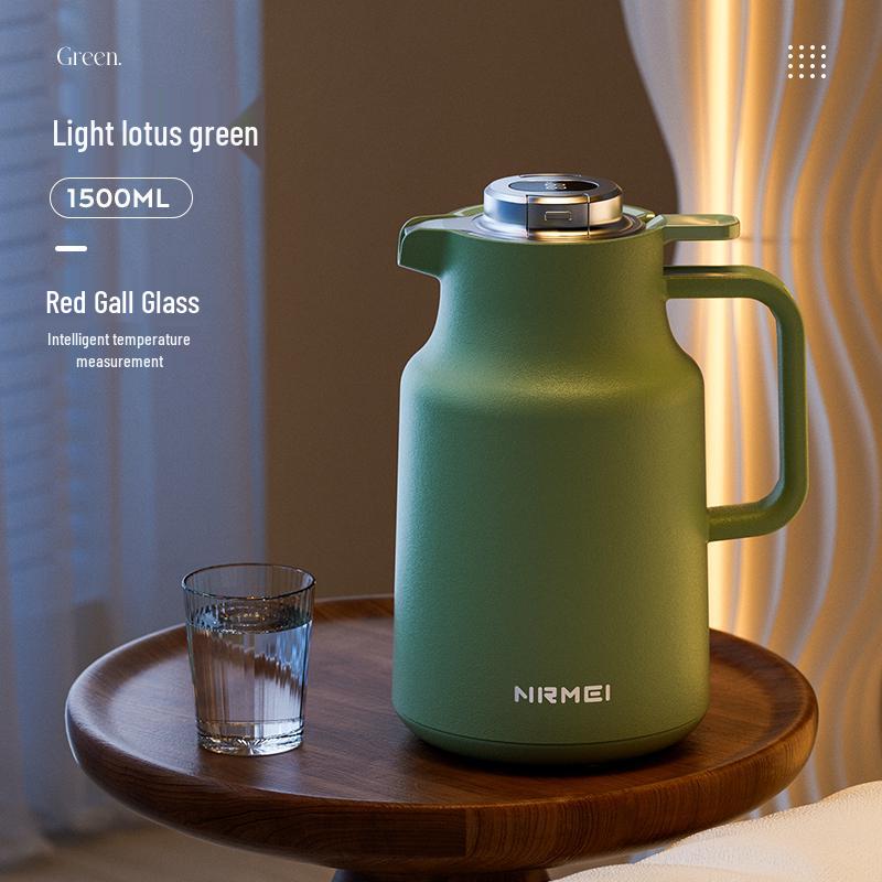 Smart Temp Display 2L Thermos Flask with Red Glass Liner - Large Capacity Tea Pot & Hot Water Kettle
