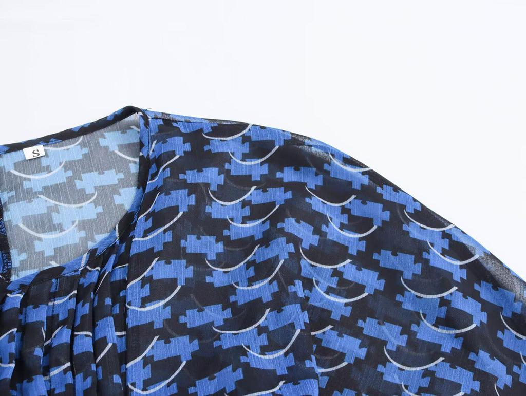 2025 Spring Women's European Style Chiffon Cutout Waist Long Dress