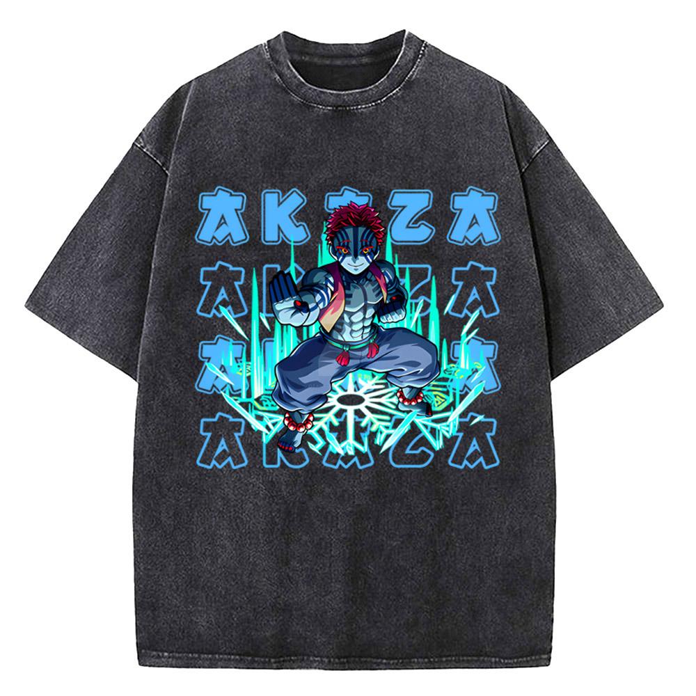 Harajuku Demon Slayer Grafik T-Shirt Herren Vintage Anime Gewaschene T-Shirts für Damen Streetwear Sommer T-Shirts T-Shirt