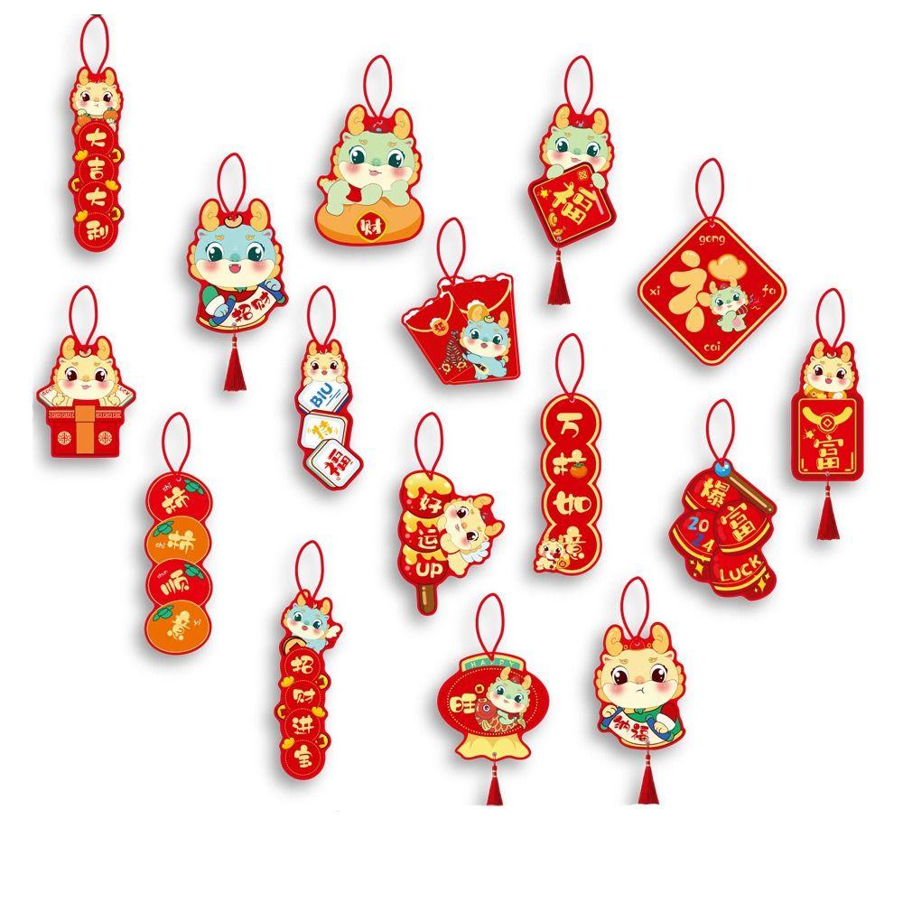 16Pcs Red Potted Plants Bonsai Pendants  Spring Festival