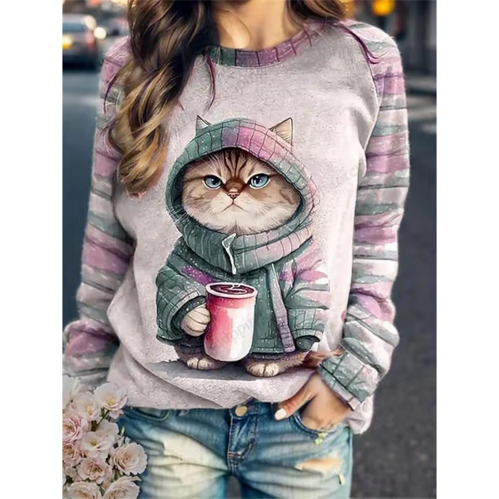 Women's T Shirt Floral Graphic Bird Tees Fashion Stylish Long Sleeve Crew Neck Regular Tops 3D Printed Summer Casual Pullover