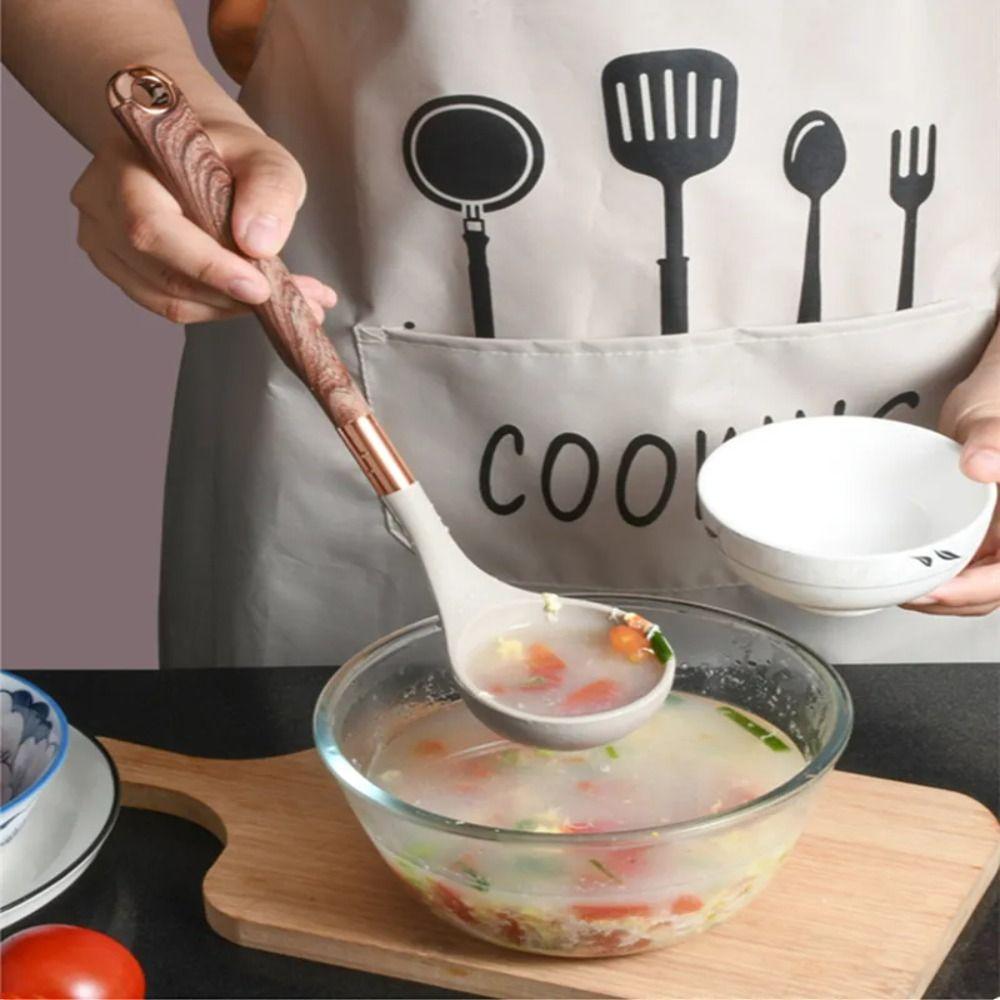 Silicone Frying Spatula Long Wooden Handle Cookware Set Soup Spoon Cooking Tool Set  Pot