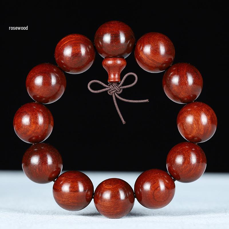 Men's Small-Leaf Red Sandalwood & Green Sandalwood Bracelet with Yellow Rosewood and Ebony Buddhist Beads 2.0".