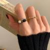 Geometric Stylish Vintage Black Agate Ring Modern Adjustable Copper Ring For Women