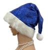 Shimmering Christmas Hat for Adult Kids Santa  Caps with Furry Trim Festival Costume Noel Hat Holiday Sequined Hat