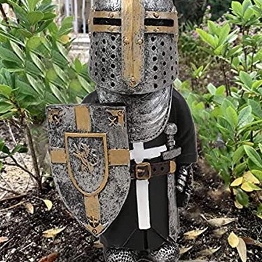 Gartenstatue Ritter Zwerg Wache Rüstung Miniatur Ritter Skulptur für Heim-Gartendekor