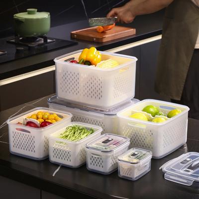 Fruchtaufbewahrungsboxen für den Kühlschrank Auslaufsichere Behälter für Obst und Gemüse mit herausnehmbarem Sieb und Trennwand Lebensmittelbehälter für Gemüse und Obst Meal Prep