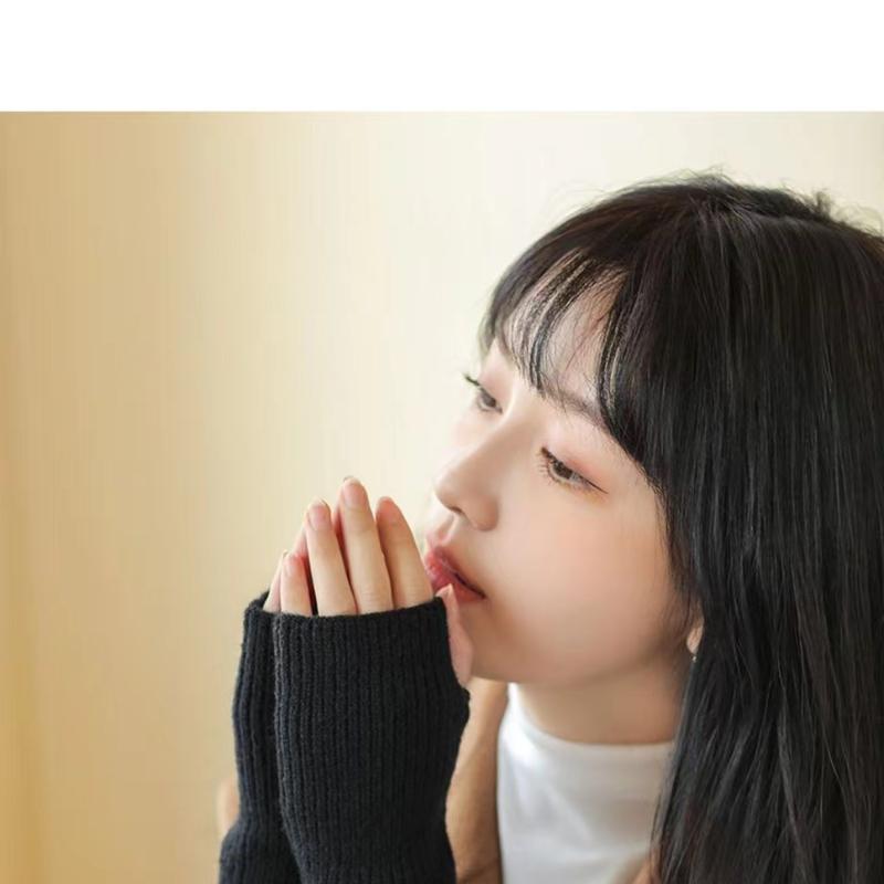 1Pair Autumn and Winter Solid Color Wool Knitted Gloves Female Open Finger Students Touch Screen Warm Gloves Thickened Knitted Wrist Guards
