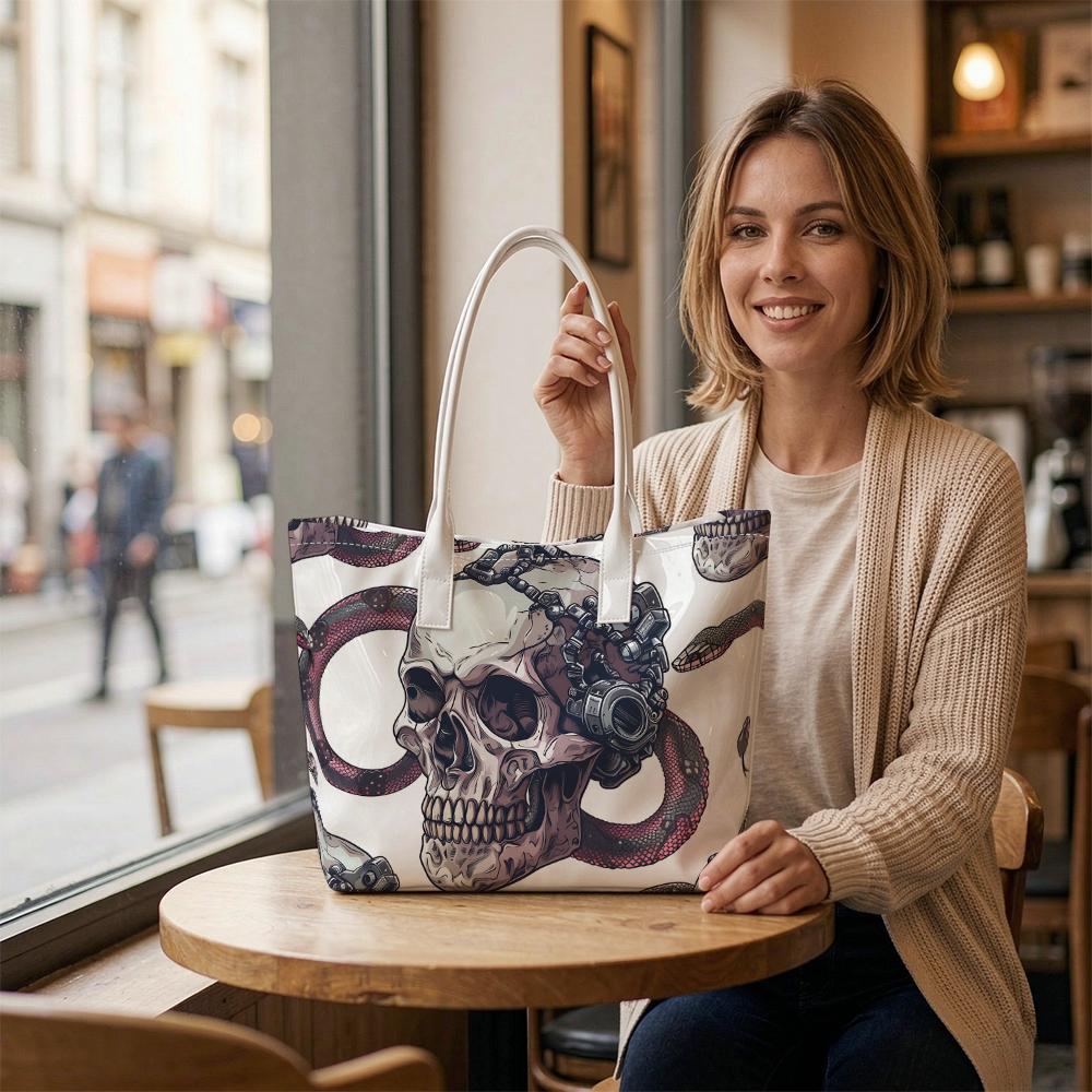 Gothic Skull Snake Shoulder Bag Fashion Large Capacity Casual Outdoor Handbag for Daily Use