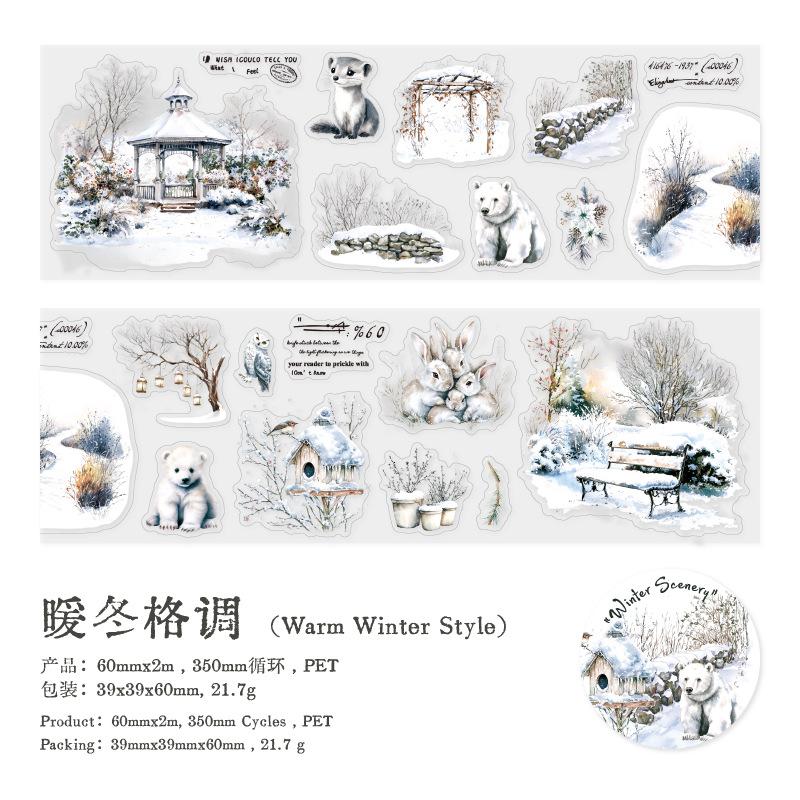 Mr. Paper, Winter Scenery Series Washi Tape, Winter Snow Theme Decorative Tape, Handmade DIY Decorative Paper Tape Stationery