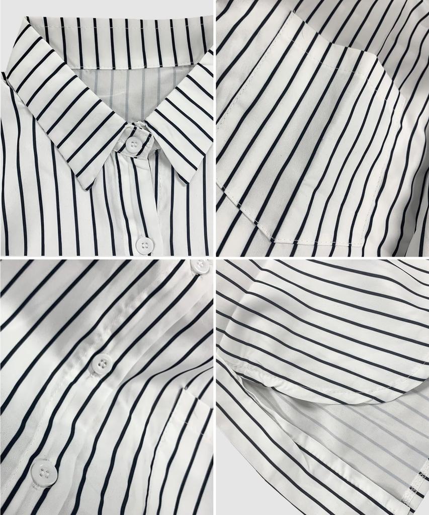 Doors Women's Long Shirt Dress, Long Sleeve, Casual Fashion, Spring Clothes, Figure-Flattering, Striped, 5S-D05-STXL