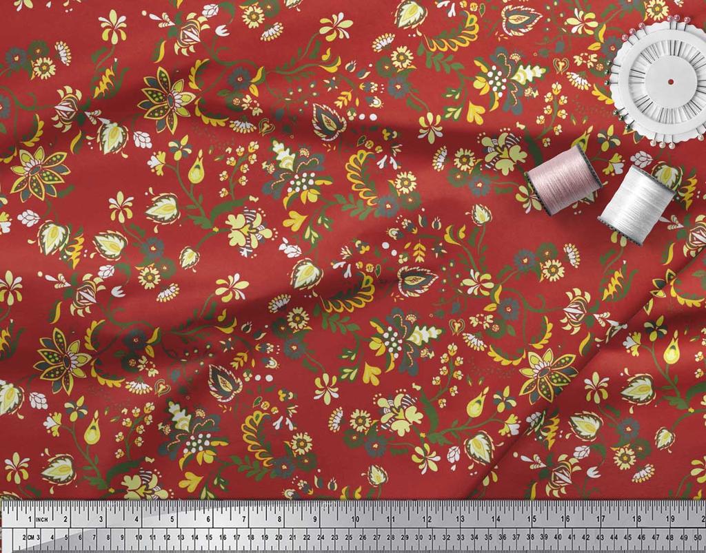 Soimoi Japan Crepe Satin Fabric Leaves & Floral Artistic Decor Fabric Printed Metre 42 Inch