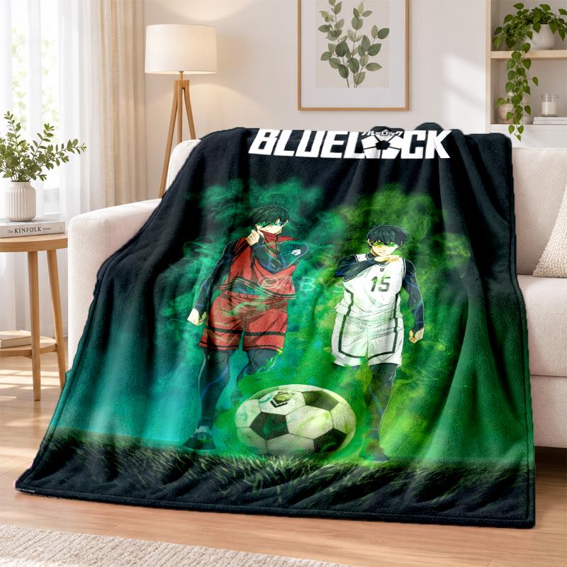 Blue Lock Flannel Throw Blanket Soft Warm Cozy For Sofa Bed Indoor Home Bedroom Use
