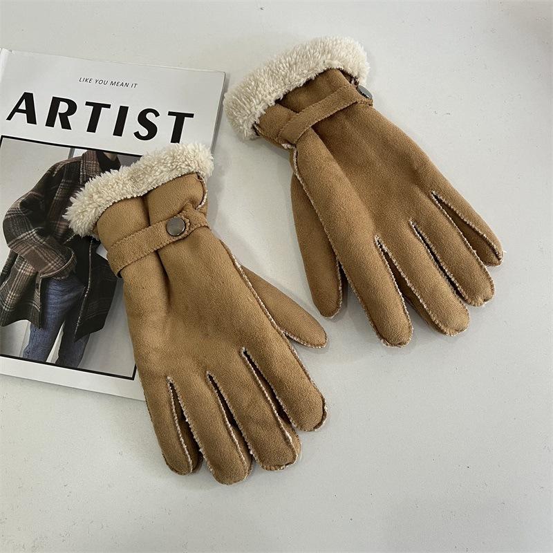 

Модные зимние унисекс бархатные утолщенные перчатки эластичная застежка имитация овечьей шерсти велосипедные водительские теплые перчатки One Size верблюд