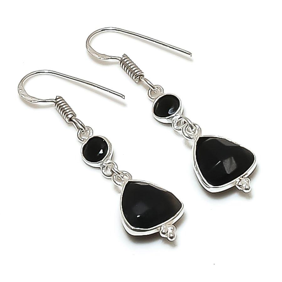Natural Black Spinel Gemstone Handmade 925 Sterling Silver Earring 1.69 AE-11704