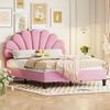 Letto Matrimoniale Imbottito 140 x 200 cm, Struttura con Testiera a Forma di Fiore e Rete a Doghe, per Adulti-Ragazzi in Tessuto di Velluto Amico della Pelle, Letto per Ospiti Rosa