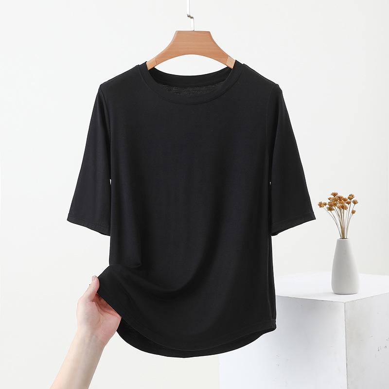 2025 Silk Summer Breathable Women's Slimming Five-Sleeve Round Neck T-Shirt