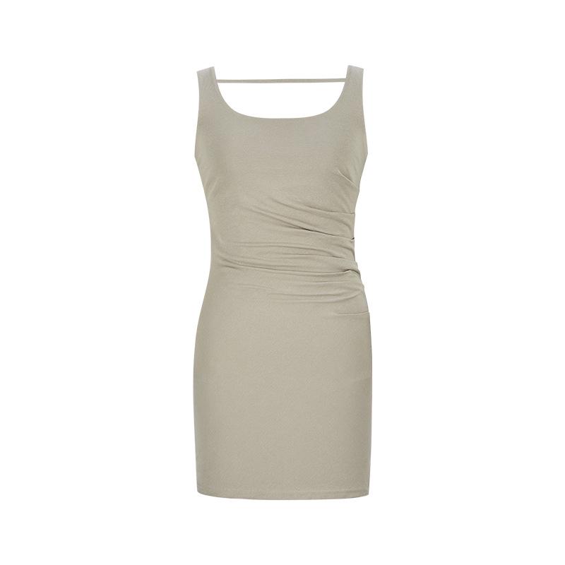 

Приталенное платье-майка с квадратным вырезом - Плиссированная талия, Короткая облегающая юбка для весны и осени Extra Large зелёный