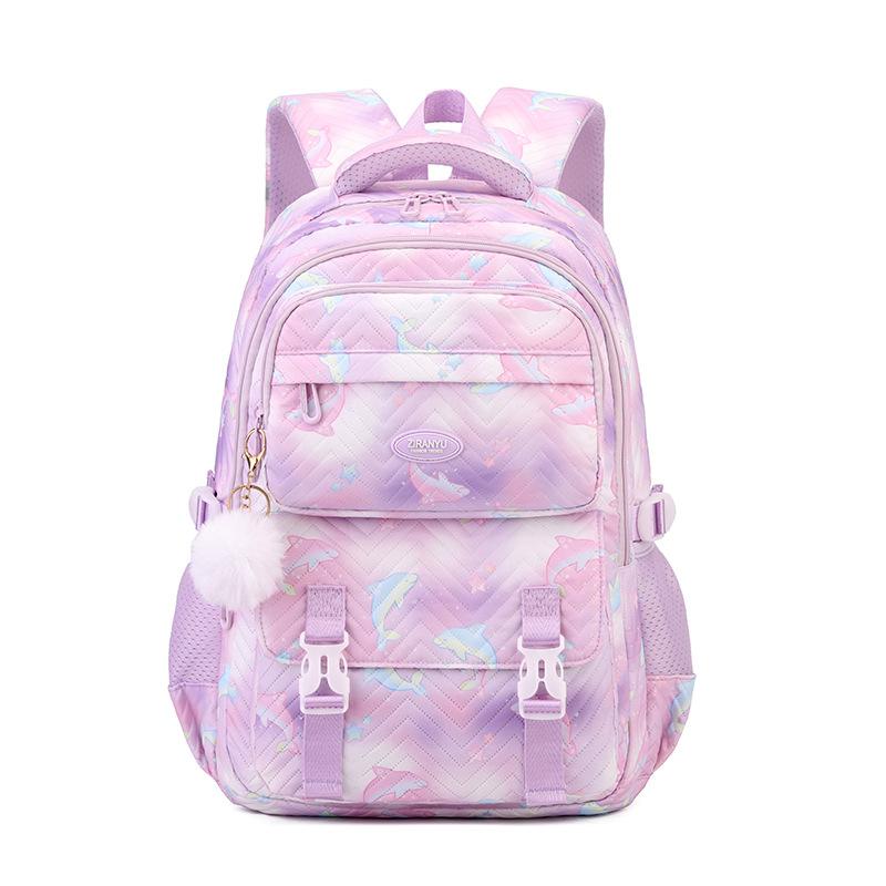 New Primary Girl Student Schoolbag Lightweight Wear-resistant Backpack Fashion Contrasting Color Cute Cartoon Fish Junior High School Student Book Bag