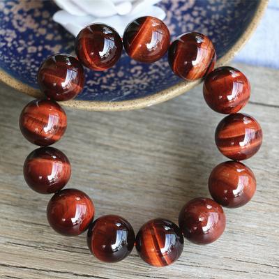Pulseira de contas de joias artesanais de 10 mm com contas de pedra de olho de tigre e pulseira de charme
