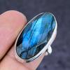 Labradorit Drahokam 925 Sterlingové Stříbro Šperk Prsten Velikost 7