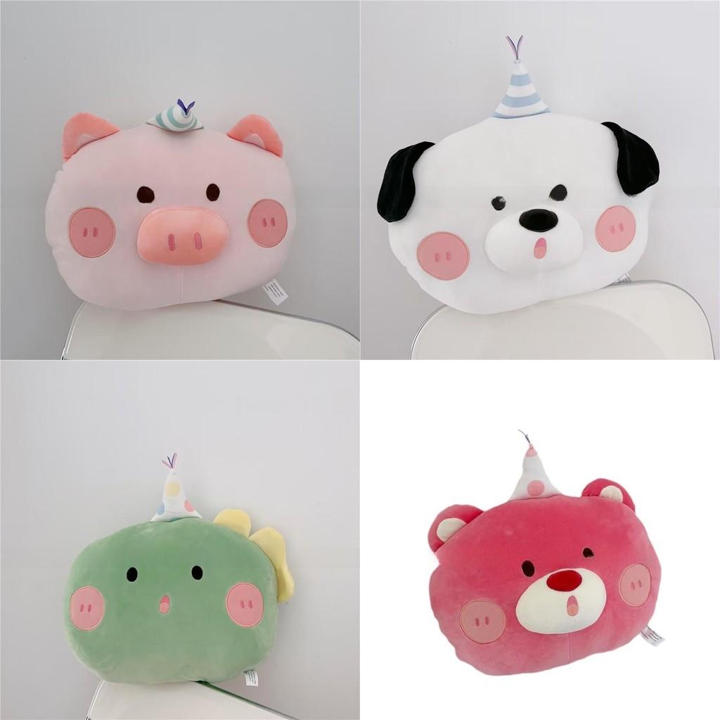Cartoon Animal Dinosaur Piglet Zoo Party Plush Pillow With Embroidered Patch For Girls Sleep Decor