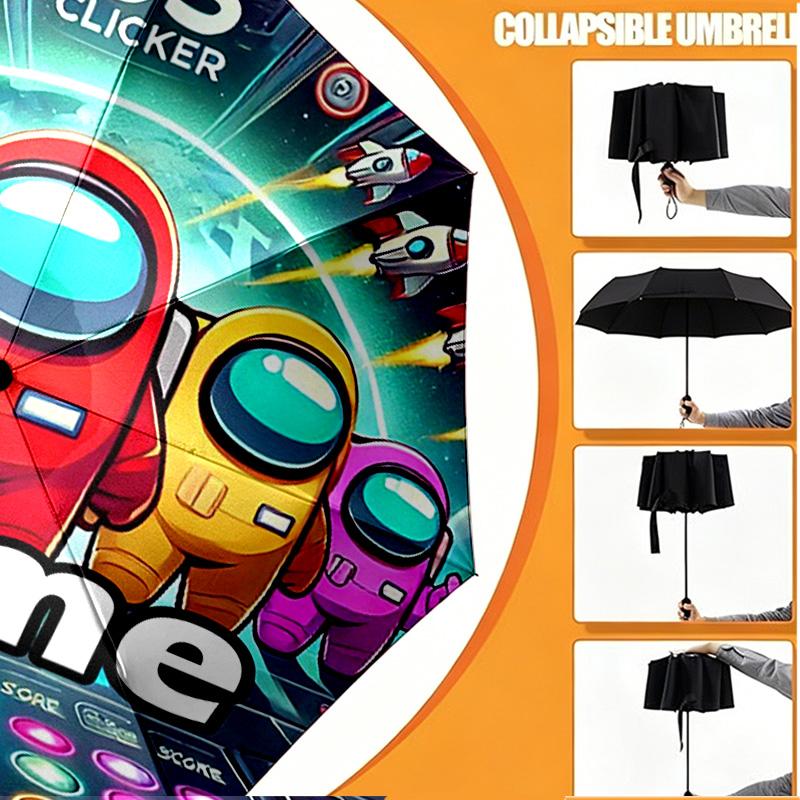 Custom Name Personalized Among Us Print Umbrella, Auto Open Close, 8‑Rib Sturdy Frame, Commute Camping Hiking Use, Birthday Gift