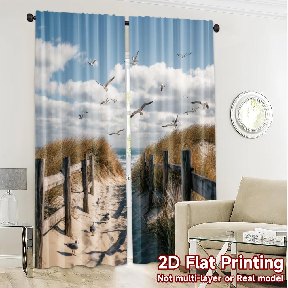 Set Of 2 Flat Printing Curtains Without Rod Seagulls Path Popular Curtain Cloth Durable Polyester Fabric Gifts