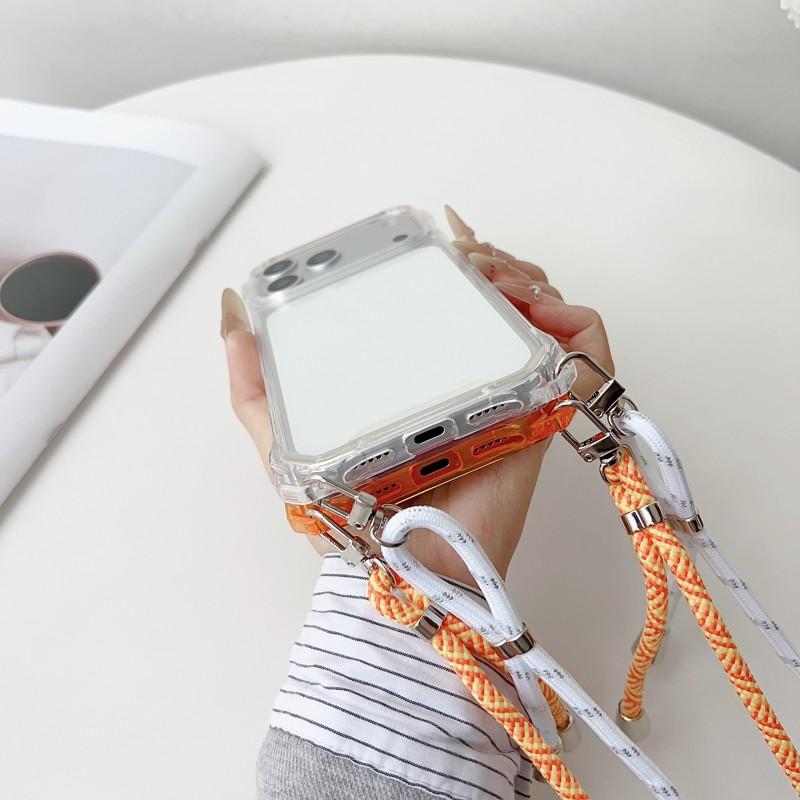 Four Corners Strap Cases For iPhone 17 Pro Max 11 12 13 14 15 16 Pro Crossbody Cord Lanyard Shockproof Clear Hard Plastic Cover
