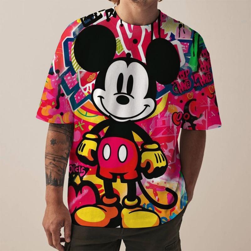 Disney Mickey Mouse print men's T-shirt fashionable holiday gift men round neck short sleeved oversized Hip hop clothing Boys