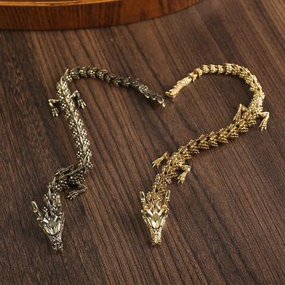 Brass Golden Dragon Ornament Hand Handle Round Double Dragon Three-dimensional Desktop Ornament Bookcase Entrance Retro Crafts