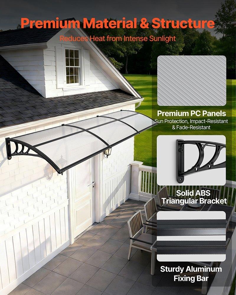 Awnings for Door Entrance, 38 X 117 In, Exterior Front Door Window Awnings with Drainage & ABS Bracket, Rain Snow Sun Protection, Overhang