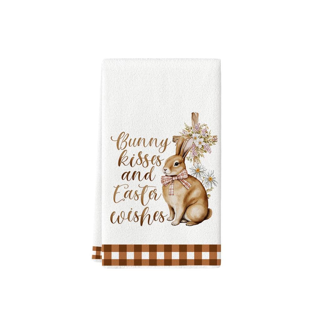 Easter Kitchen Towels with Watercolor Flowers, Rabbits, Eggs, and Tulips