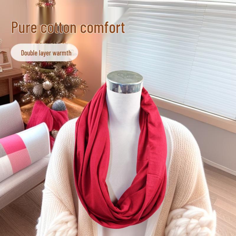 

French Terry Double Layer Neck Warmer Scarf - Rolled Edge, Solid Color, Custom Logo, European & American Street Style, Christmas Gift 160 cm