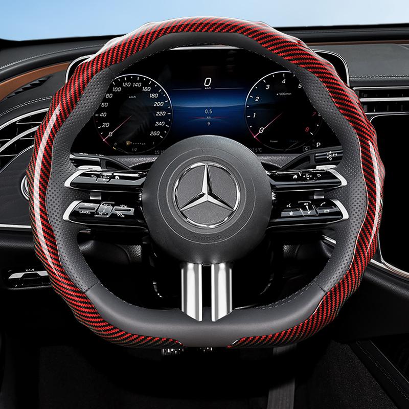Suitable for Mercedes-Benz Carbon Fiber Texture Steering Wheel Cover Snap-On Wave-Shaped Sports Design Protective Case V G S a E C Class Gle Glc