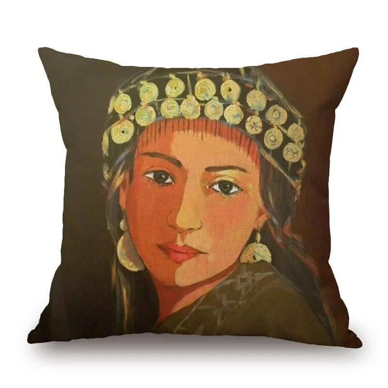 Assyrische Schönheit Kissenbezüge Golden Palace Girl Love Portrait Dekorative Kissen für Sofa 45X45cm Kissenbezug