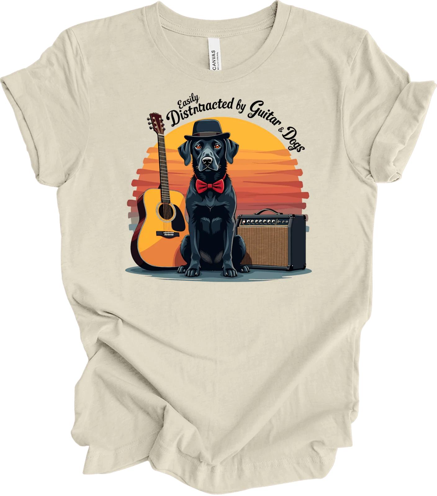Easily Distracted by Dogs and Music Funny Dog Lover Gift, Guitar Player T shirt S