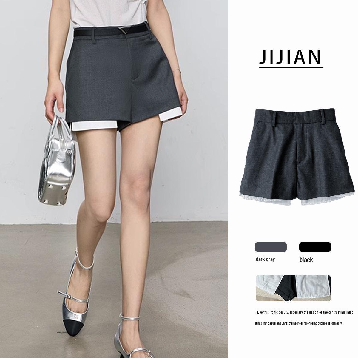 

2024 Summer Sweet Cool Personality High Waist A-line Color Block Shorts Medium серый