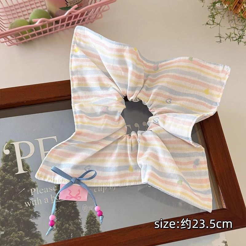 Sweet Bow Striped Square Towel Large Intestine Hair Band Women's High Elastic Ponytail Rubber Band Hair Rope Cute Headrope Hair Accessories