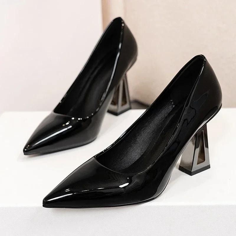 Pointed Toe Special Heel High Heels Women's Light Mouth Sexy Explosive Patent Leather Versatile Single Shoes