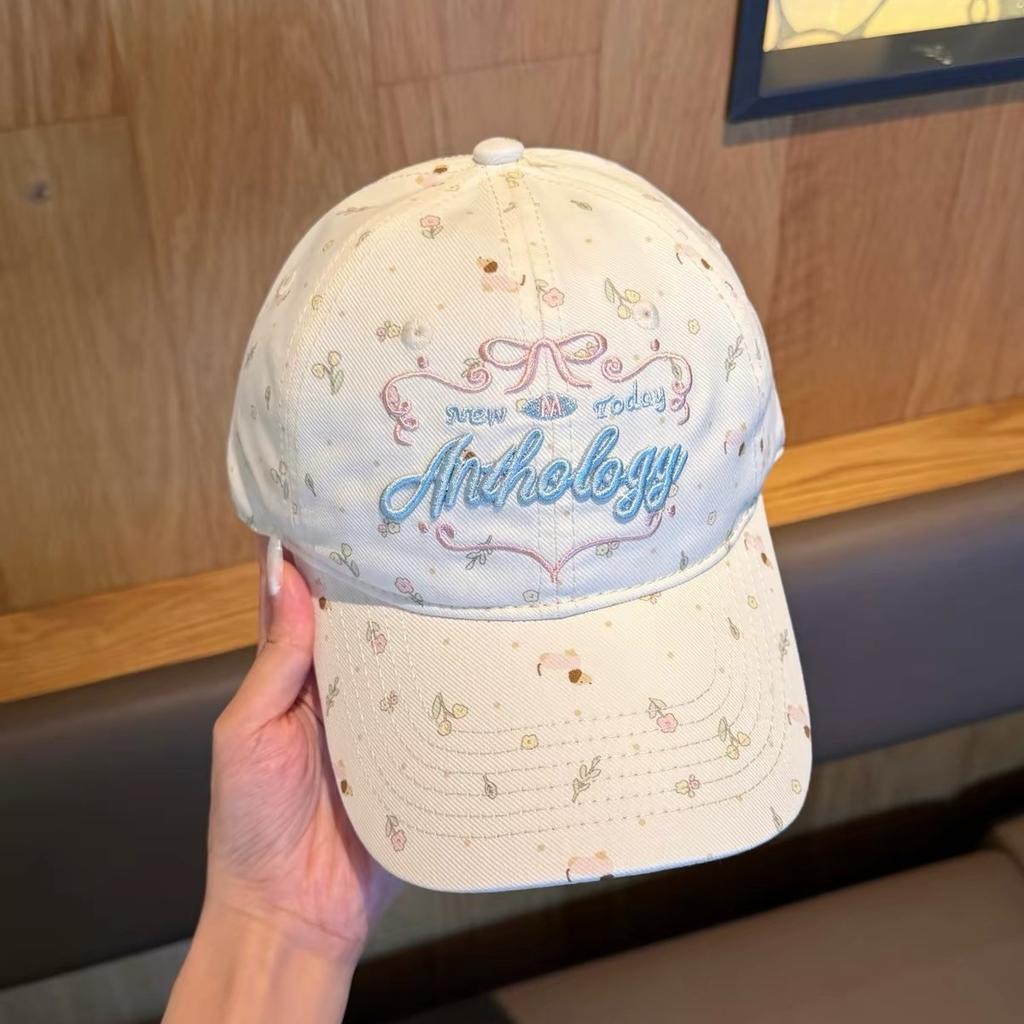 South Korea's New Floral Embroidery Cap, Big Head Circumference, Small Face, Sweet and Cute Sunshade Baseball Cap