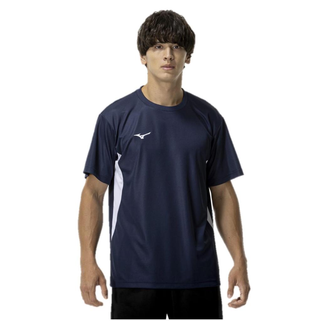 Mizuno New Model NaviDry Short Sleeve Dress Size M T-Shirt, U-Neck, Moisture-Wicking, Quick-Drying, Underwear, 32MAC196, Navy/White,