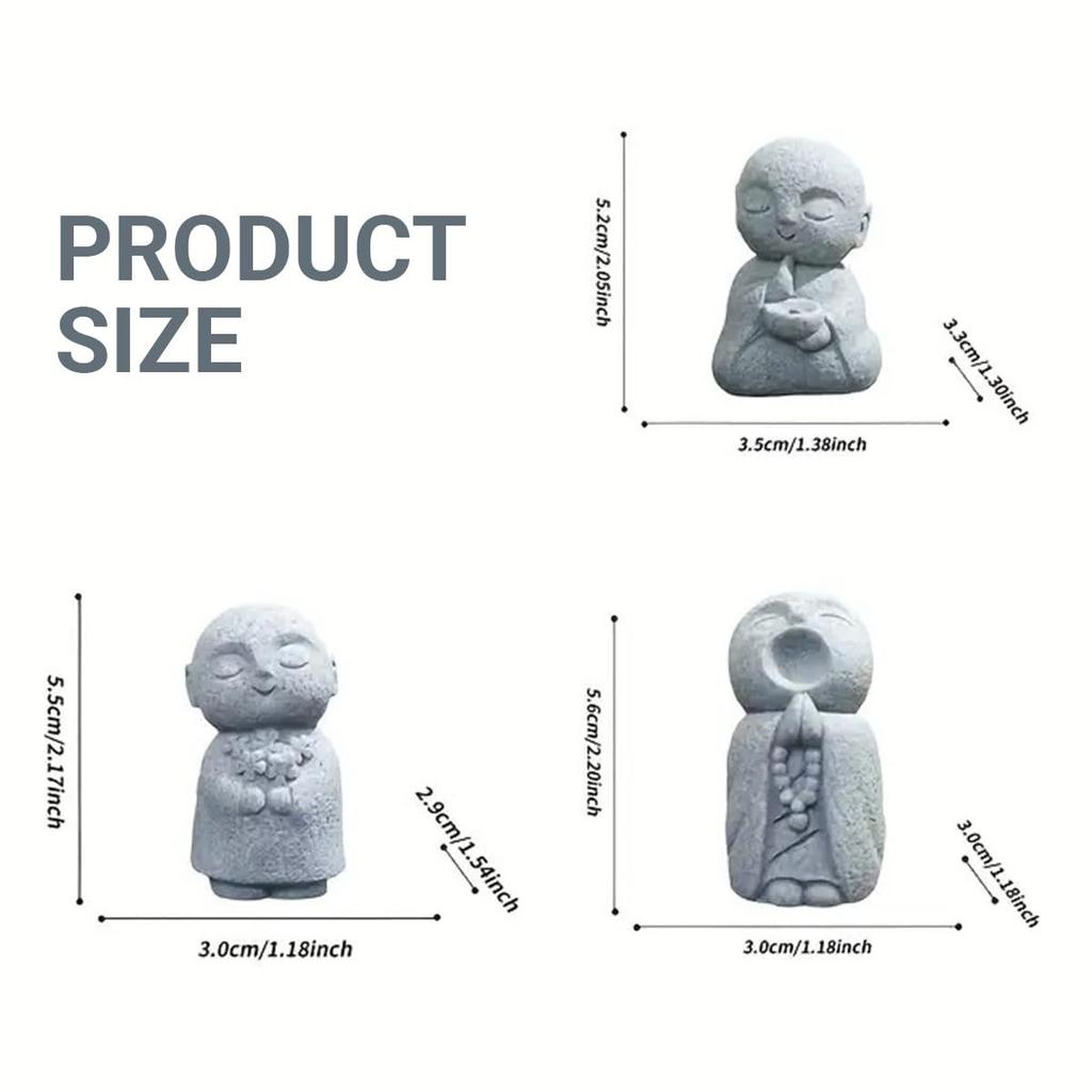 3pcs Japanese Monk Statue Praying Zen Sandstone Mini Baby Buddha Idol Figurine for Wealth Good Luck Bosatsu Feng Shui Home Décor