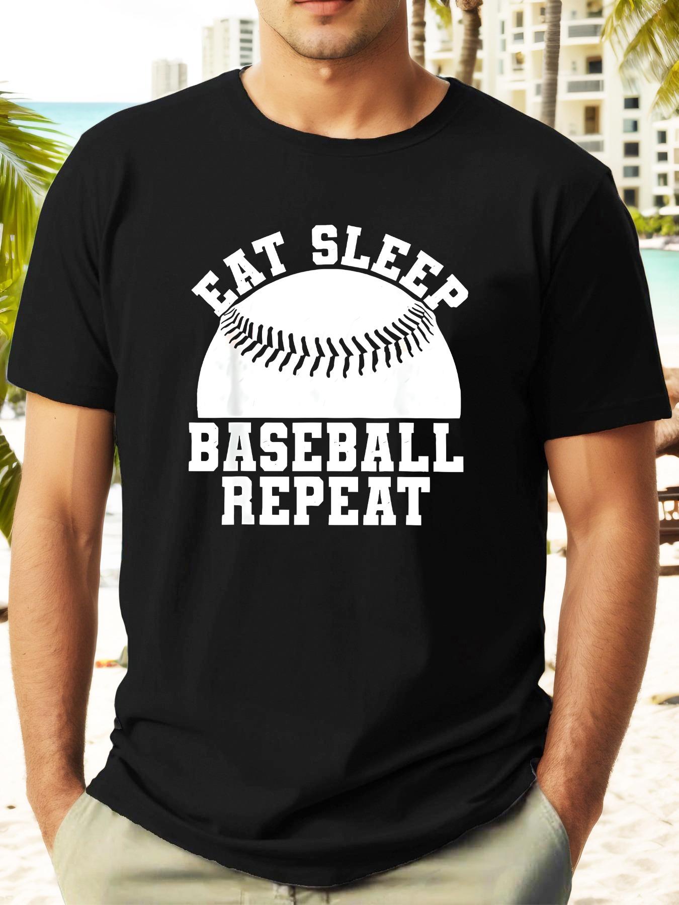 Eat Sleep Baseball Repeat Graphic T-shirt - Casual Summer Short Sleeve Crewneck XL
